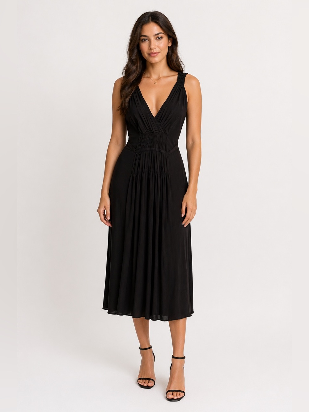 Theory Sleeveless V-neck Little Black Dress Midi Length
